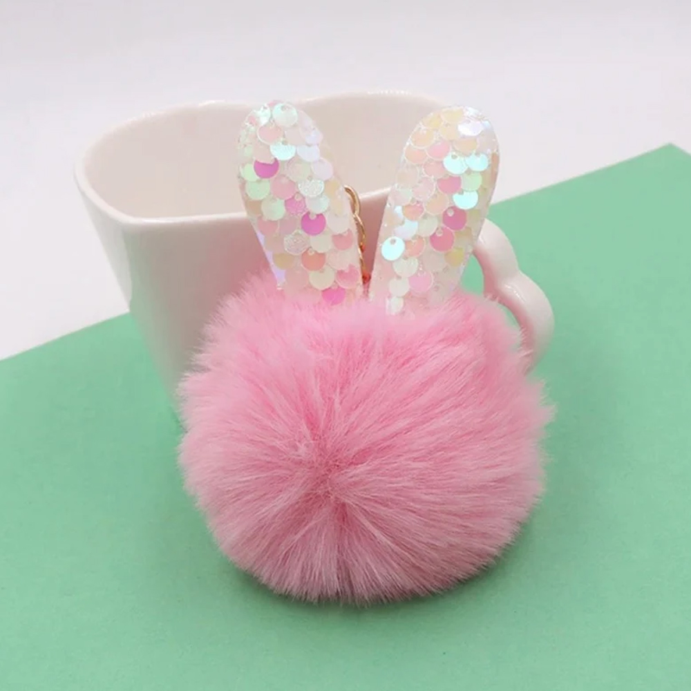 Bunny Puff Keychains, Easter Keychain, Sequin Bunny Keychain, Pom Pom Keychain, Easter Basket Filler for Girls, Easter Favor for Classroom