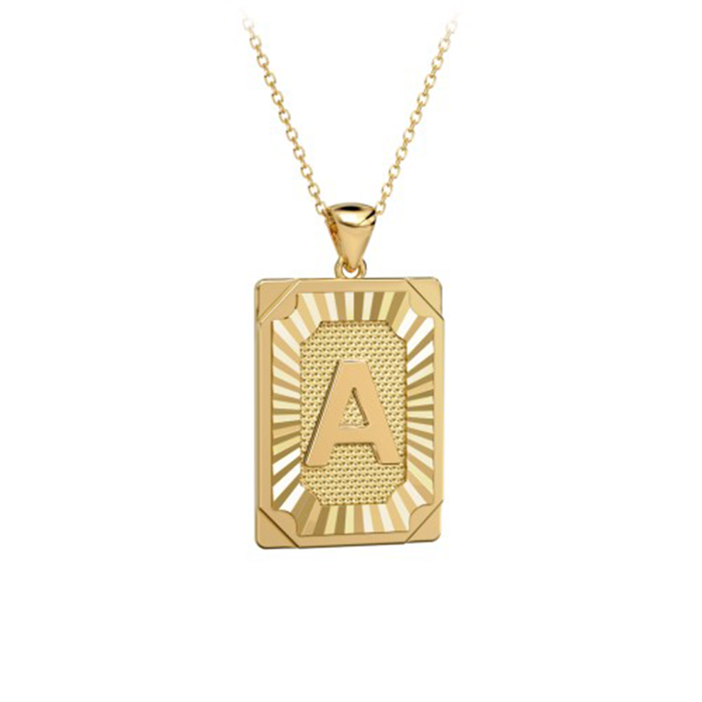 Engravable 18K Gold Plated Initial Tag Pendant Necklace, Free Chain Free Gift Box