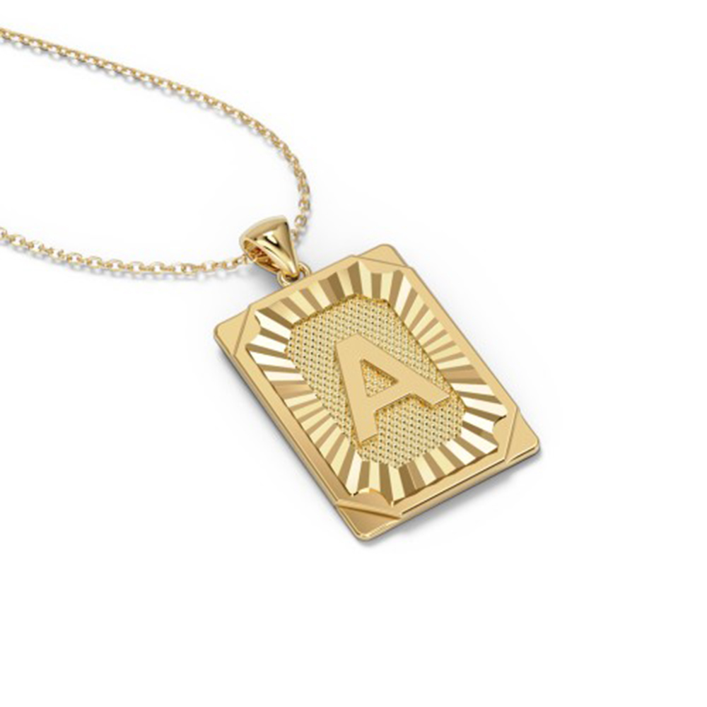 Engravable 18K Gold Plated Initial Tag Pendant Necklace, Free Chain Free Gift Box