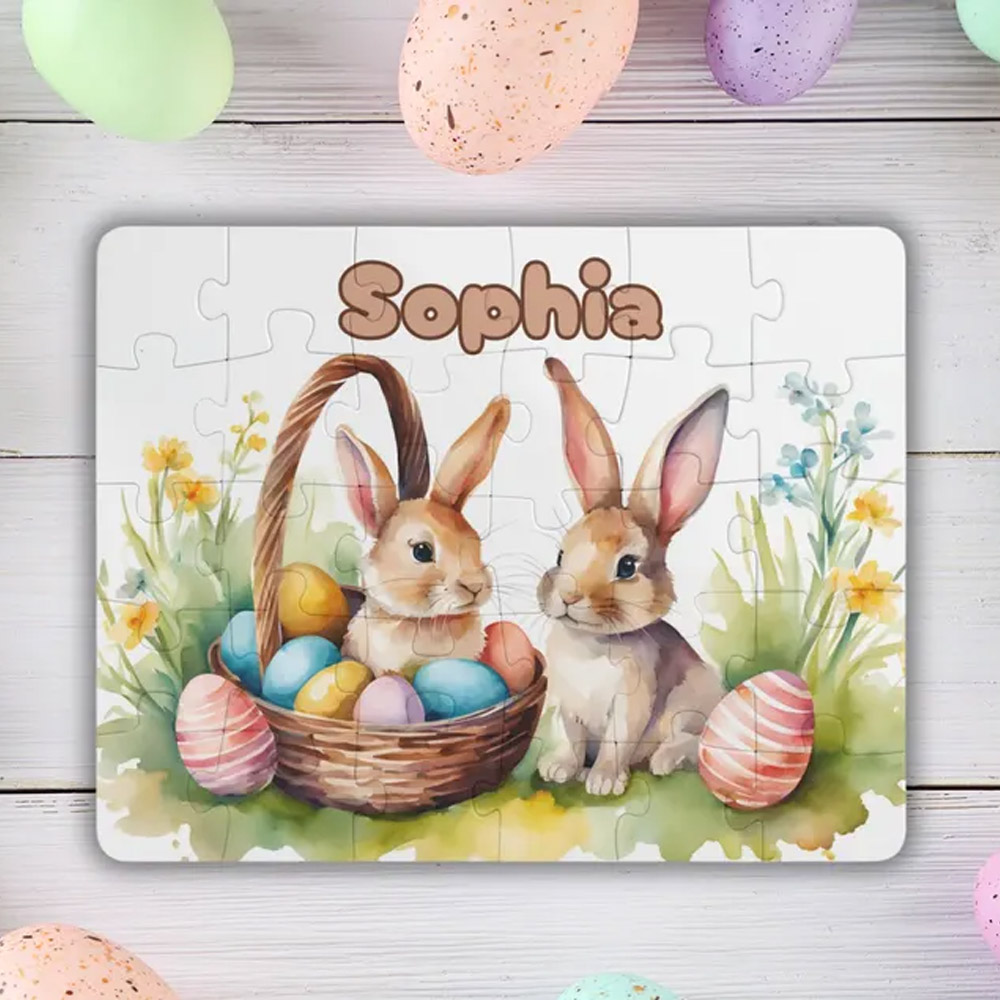 Personalized Easter Bunny Puzzle for Boys & Girls, Kids' Puzzle, Easter Basket Filler Gift