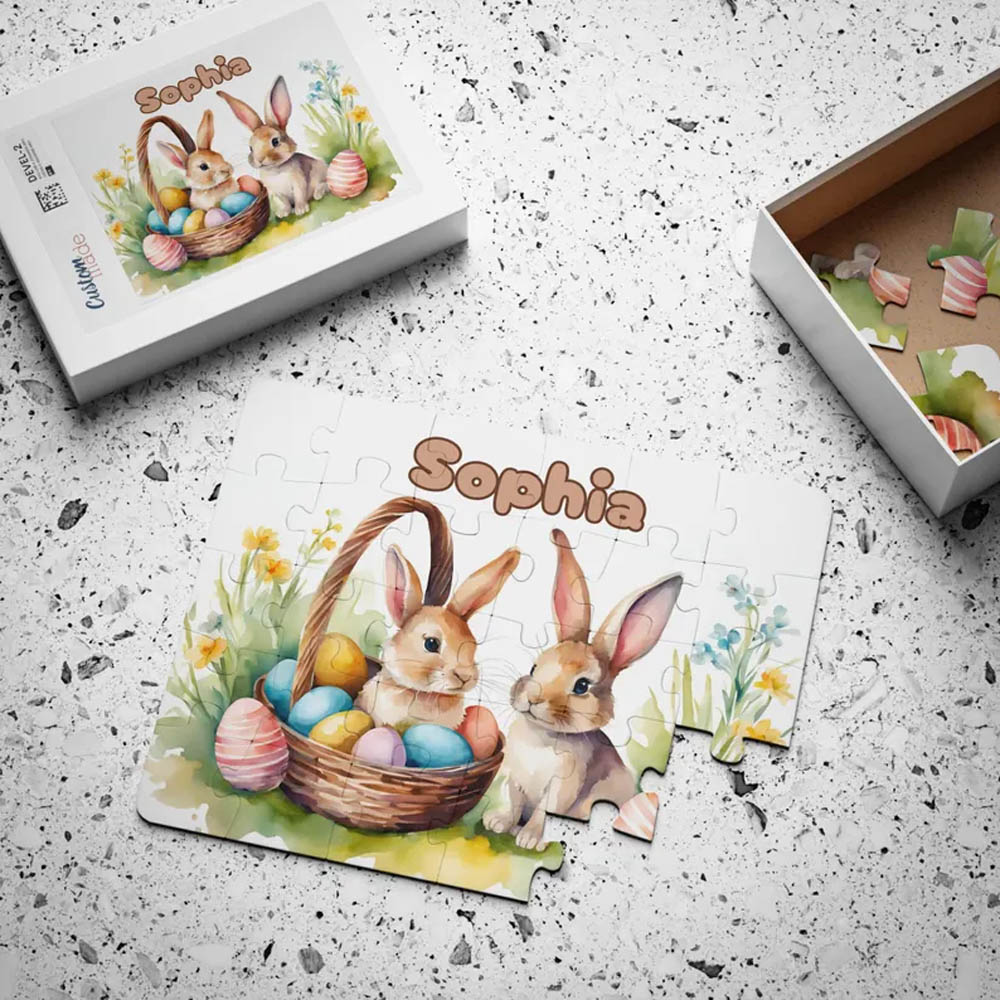 Personalized Easter Bunny Puzzle for Boys & Girls, Kids' Puzzle, Easter Basket Filler Gift