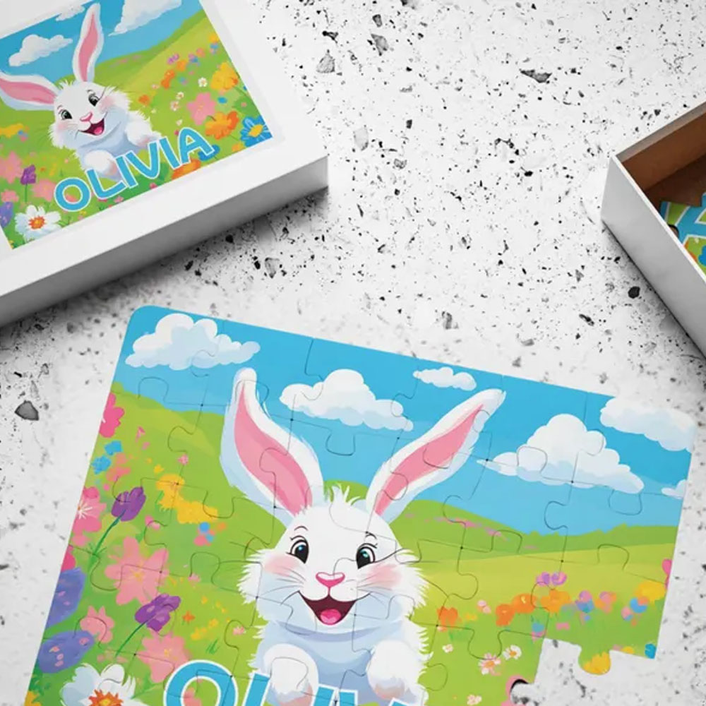 Personalized Easter Bunny Puzzle for Boys & Girls, Kids' Puzzle, Easter Basket Filler Gift