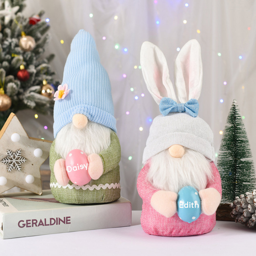 Personalized Easter Gnomes Bunny Plush Doll,Bunny Holding Eggs,Colorful Knitted Hat Dwarf Elf Faceless Old Man Doll,Easter Decorations,Gifts for Kids