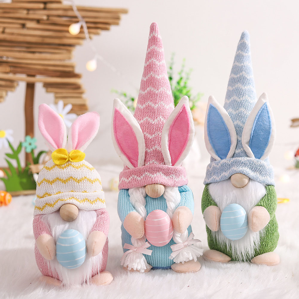 Personalized Easter Gnomes Bunny Plush Doll,Bunny Holding Eggs,Colorful Knitted Hat Dwarf Elf Faceless Old Man Doll,Easter Decorations,Gifts for Kids