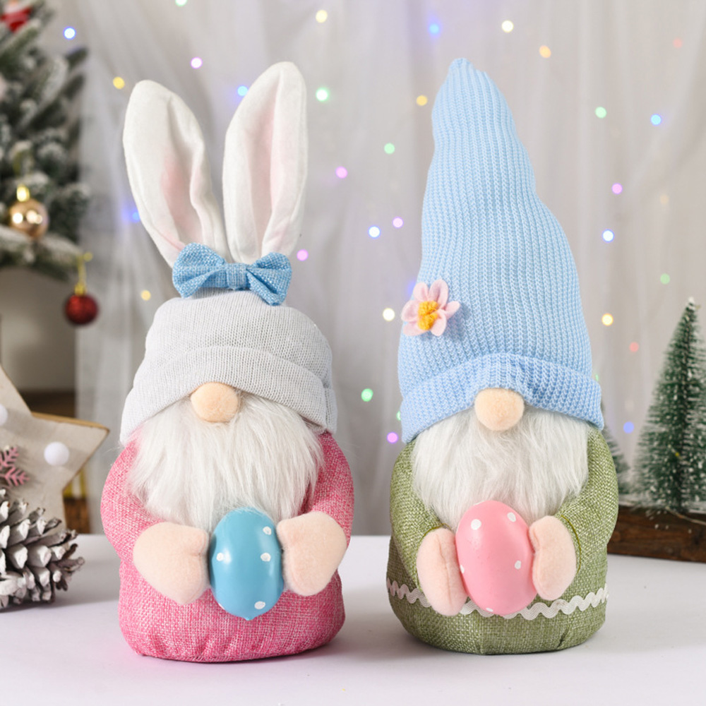 Personalized Easter Gnomes Bunny Plush Doll,Bunny Holding Eggs,Colorful Knitted Hat Dwarf Elf Faceless Old Man Doll,Easter Decorations,Gifts for Kids