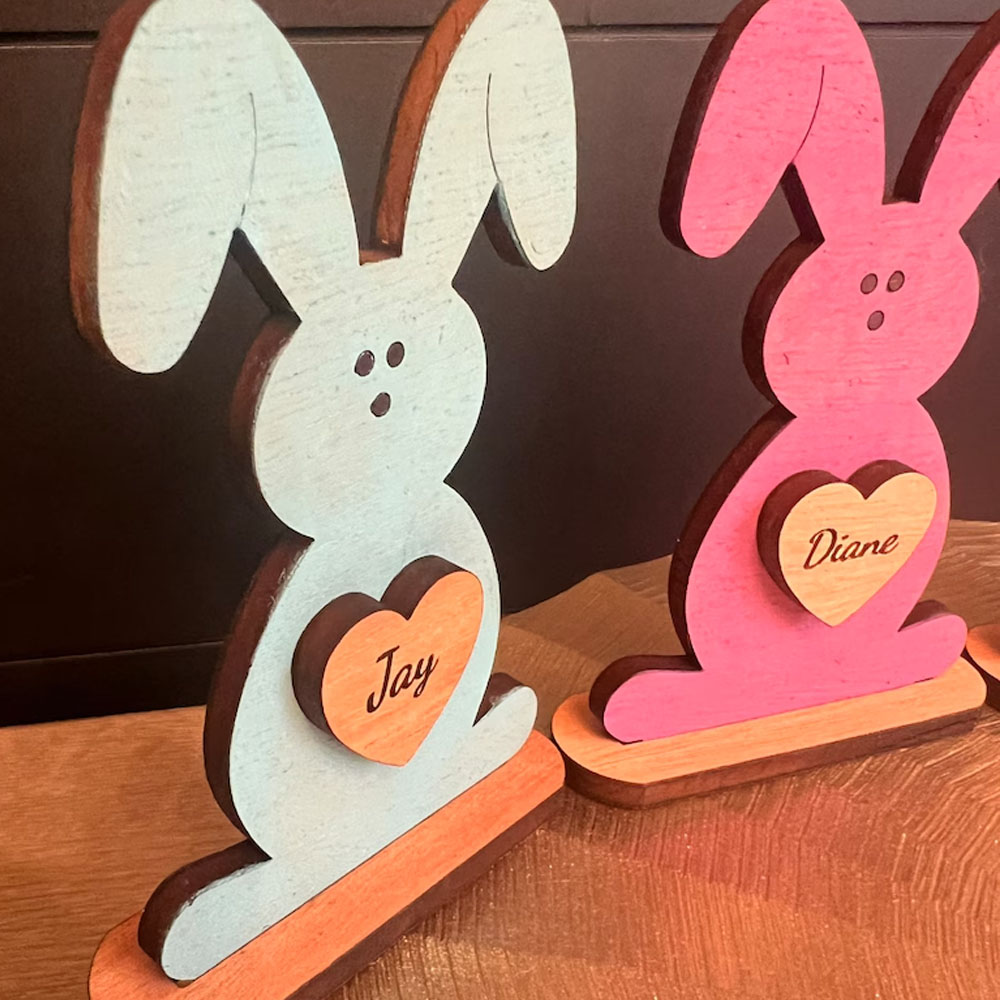 Custom Name Easter Bunny Statuettes, perfect for home display or fun place settings at your Easter table, Gifts for Girl/Boy/Kids