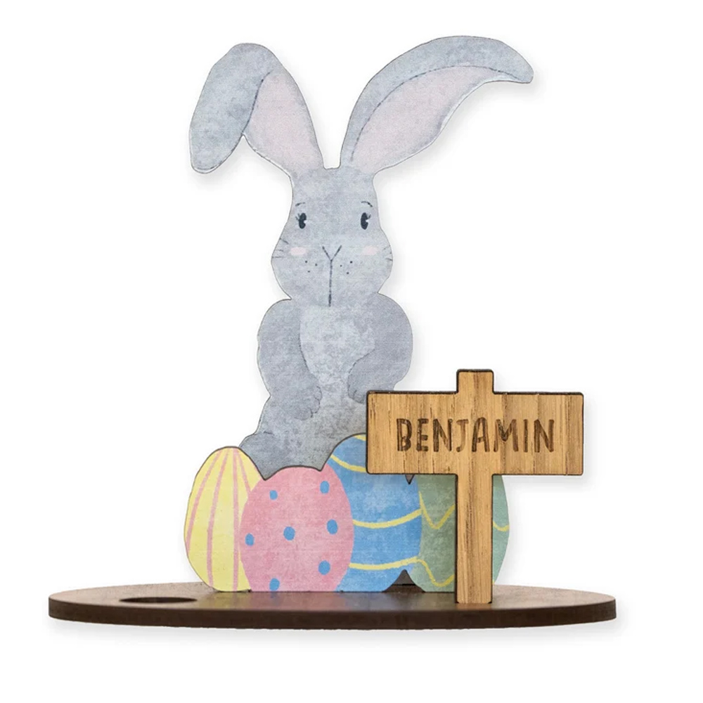 Personalized Name Easter Gift Rabbit Easter Egg Holder, Wooden Easter Basket Bunny Rabbit Themed Holder, Wood Engraved Bunny Basket Rabbit