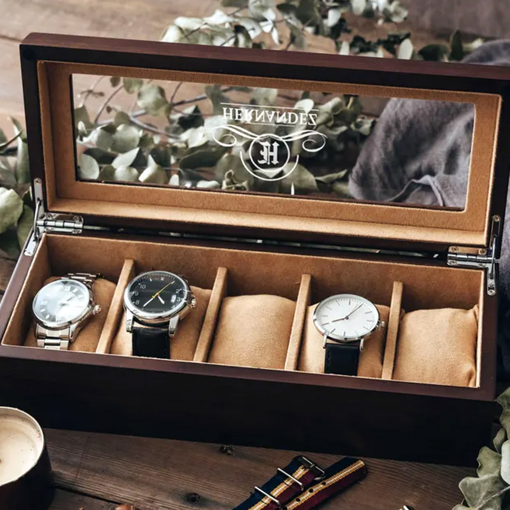 Custom Engraved Watch Box for Men,Wooden Watch Display Case,Watch Holder Organizer Storage Stand,Gift for Dad,Anniversary/Valentines Gift for Men