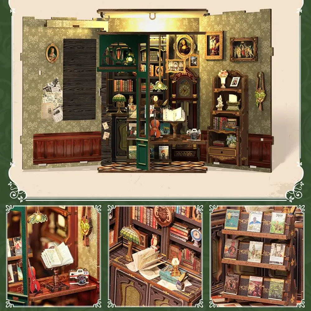Personalized Miniature Roombox Kit, DIY 3D Puzzles Book Nook Kit for Adults, Wooden Doll House, Library Bookshelf Decor, Gifts for Book Lovers Women Men