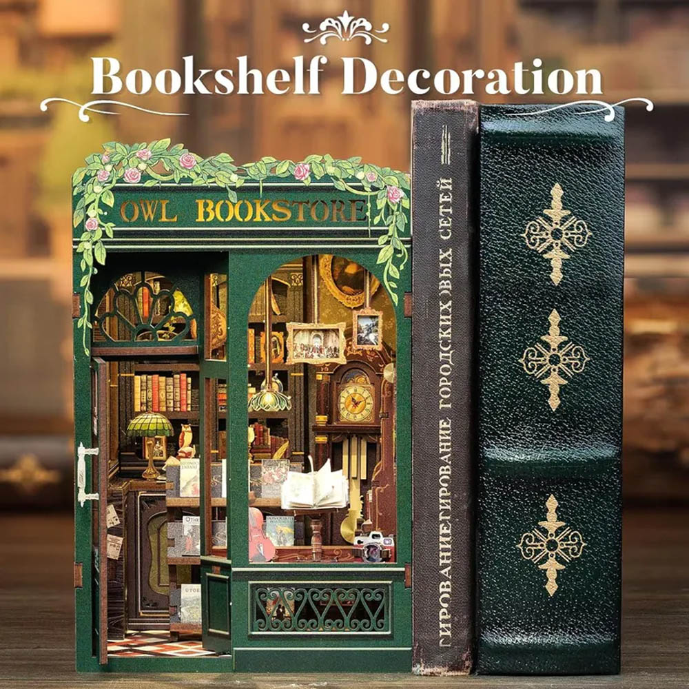Personalized Miniature Roombox Kit, DIY 3D Puzzles Book Nook Kit for Adults, Wooden Doll House, Library Bookshelf Decor, Gifts for Book Lovers Women Men