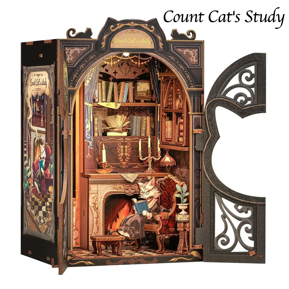 Personalized Miniature Roombox Kit, DIY 3D Puzzles Book Nook Kit for Adults, Wooden Doll House, Library Bookshelf Decor, Gifts for Book Lovers Women Men