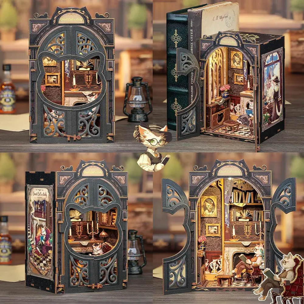 Personalized Miniature Roombox Kit, DIY 3D Puzzles Book Nook Kit for Adults, Wooden Doll House, Library Bookshelf Decor, Gifts for Book Lovers Women Men