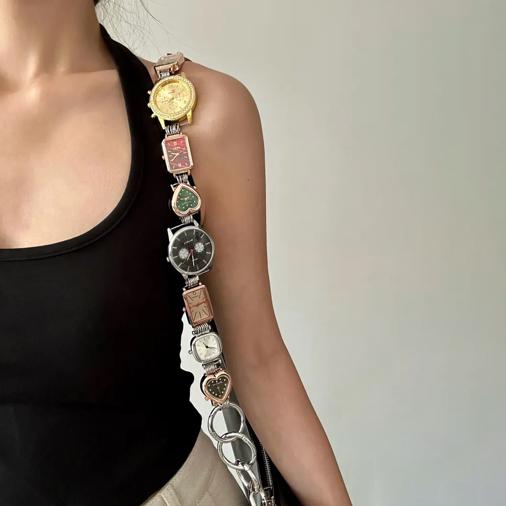 Personalized Punk Style Watch Face Bag Chain, Multicolor Clocks Chunky Purse Bag Strap Charms for Handbags, Y2K Bag Accessories, Unique Gifts for Women