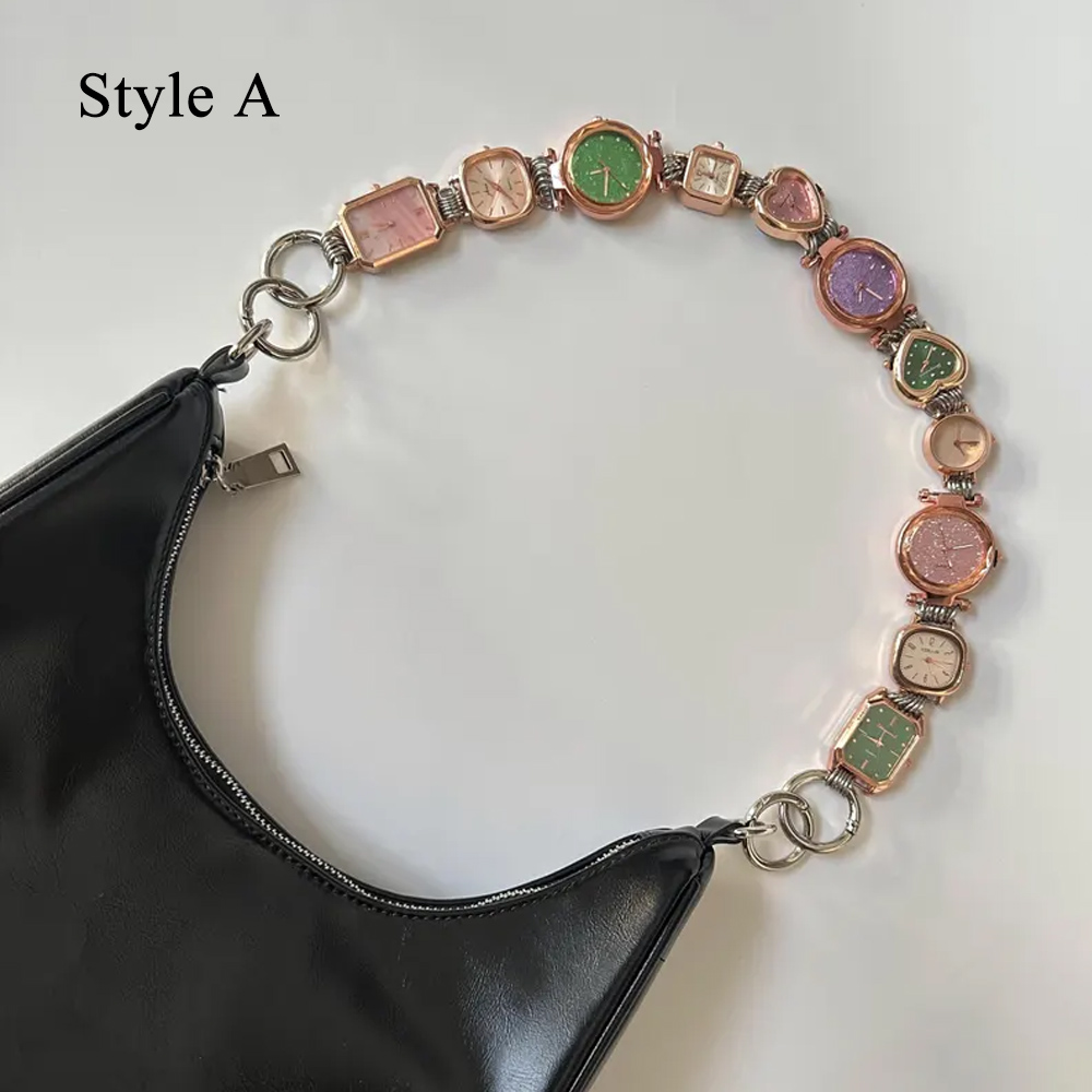 Personalized Punk Style Watch Face Bag Chain, Multicolor Clocks Chunky Purse Bag Strap Charms for Handbags, Y2K Bag Accessories, Unique Gifts for Women