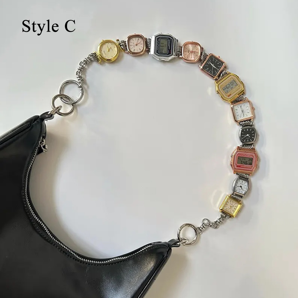 Personalized Punk Style Watch Face Bag Chain, Multicolor Clocks Chunky Purse Bag Strap Charms for Handbags, Y2K Bag Accessories, Unique Gifts for Women
