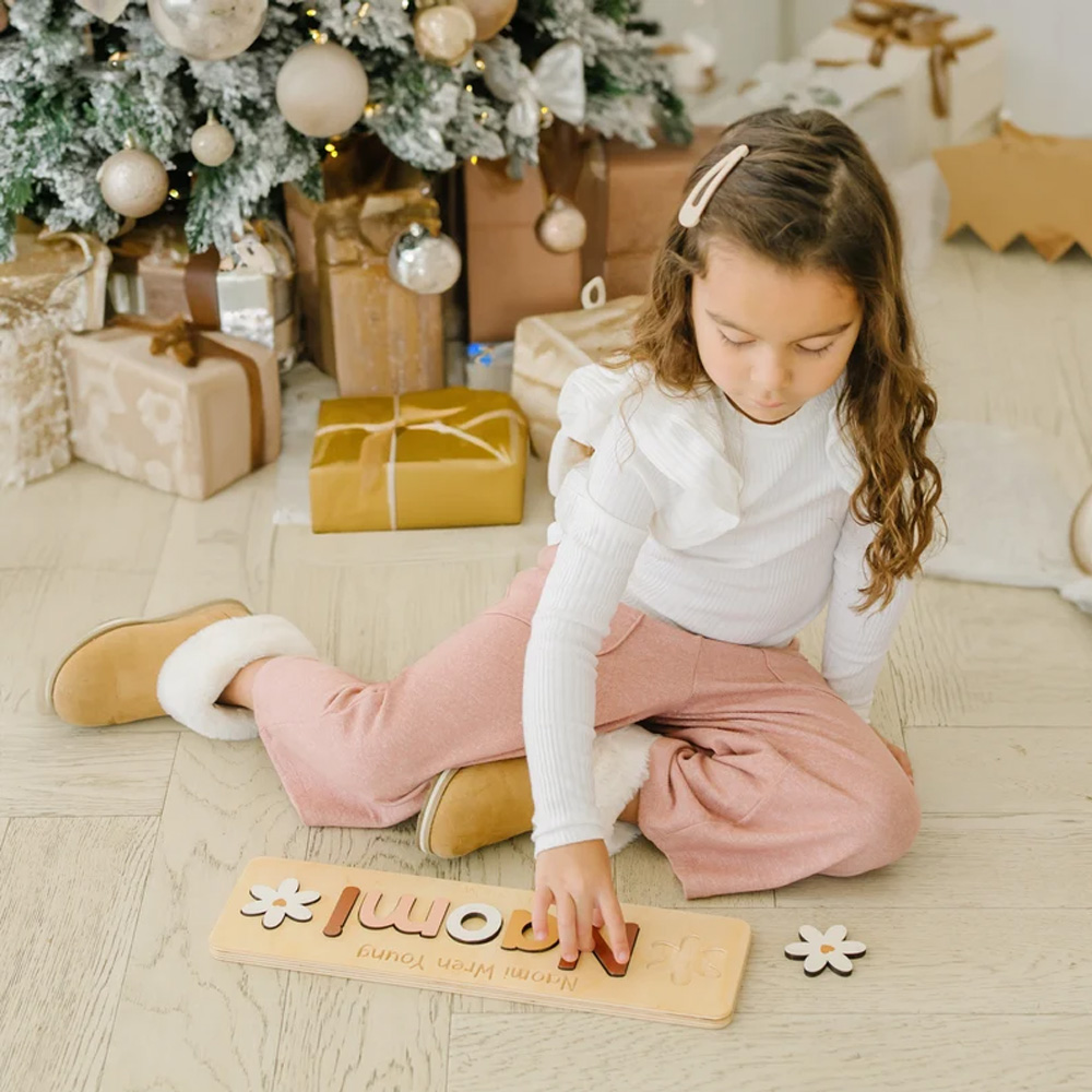 Custom Wooden Name Puzzle for Toddlers 1-3, Alphabet Learning Toys Baby Puzzle, Letter/Number Blocks, Montessori, Baby Shower Gifts for Newborn Boy Girl