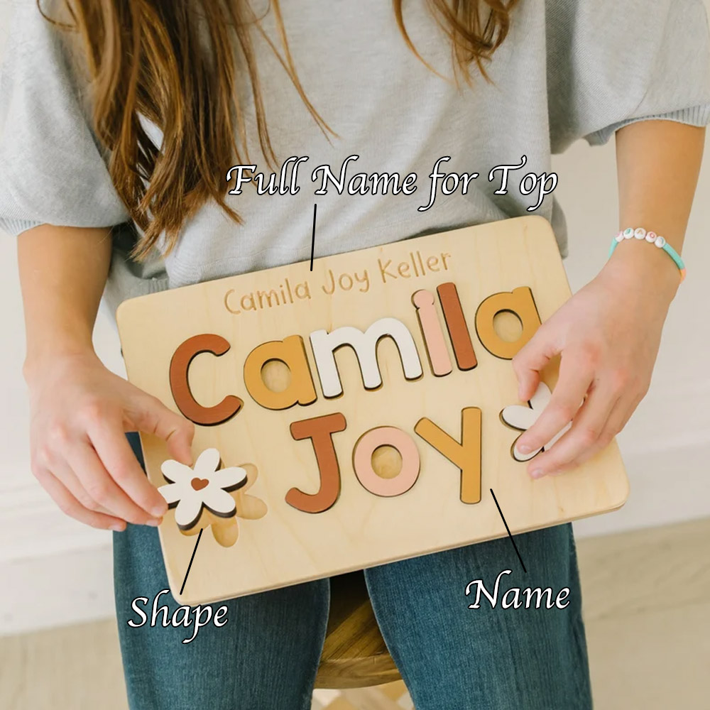 Custom Wooden Name Puzzle for Toddlers 1-3, Alphabet Learning Toys Baby Puzzle, Letter/Number Blocks, Montessori, Baby Shower Gifts for Newborn Boy Girl