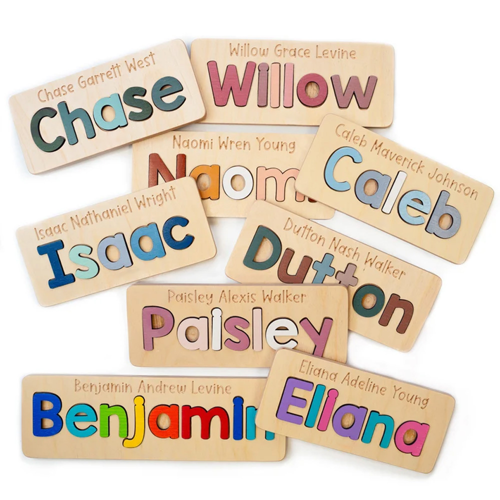Custom Wooden Name Puzzle for Toddlers 1-3, Alphabet Learning Toys Baby Puzzle, Letter/Number Blocks, Montessori, Baby Shower Gifts for Newborn Boy Girl