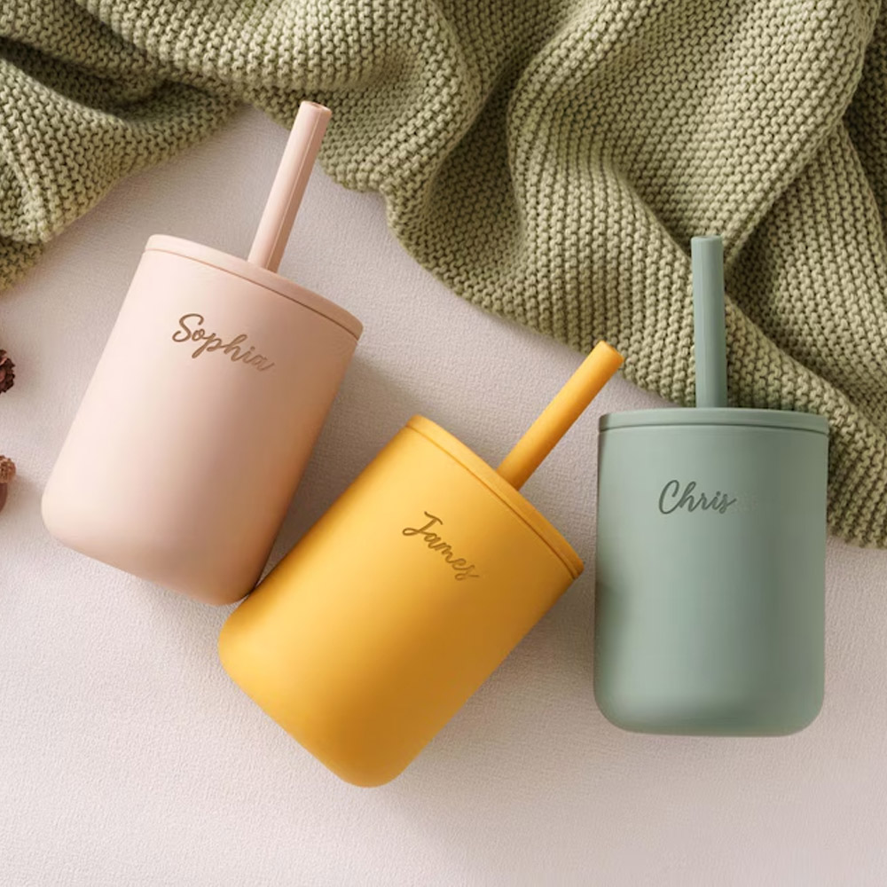 Personalized Silicone Straw Cup for Babies, My First Tumbler, Training Cups for Toddlers 1-3, Baby Replay Water Bottle with Name, Birthday Gifts for Baby