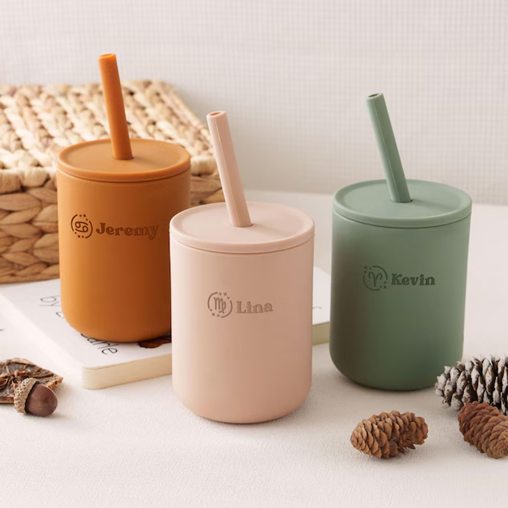Personalized Silicone Straw Cup for Babies, My First Tumbler, Training Cups for Toddlers 1-3, Baby Replay Water Bottle with Name, Birthday Gifts for Baby