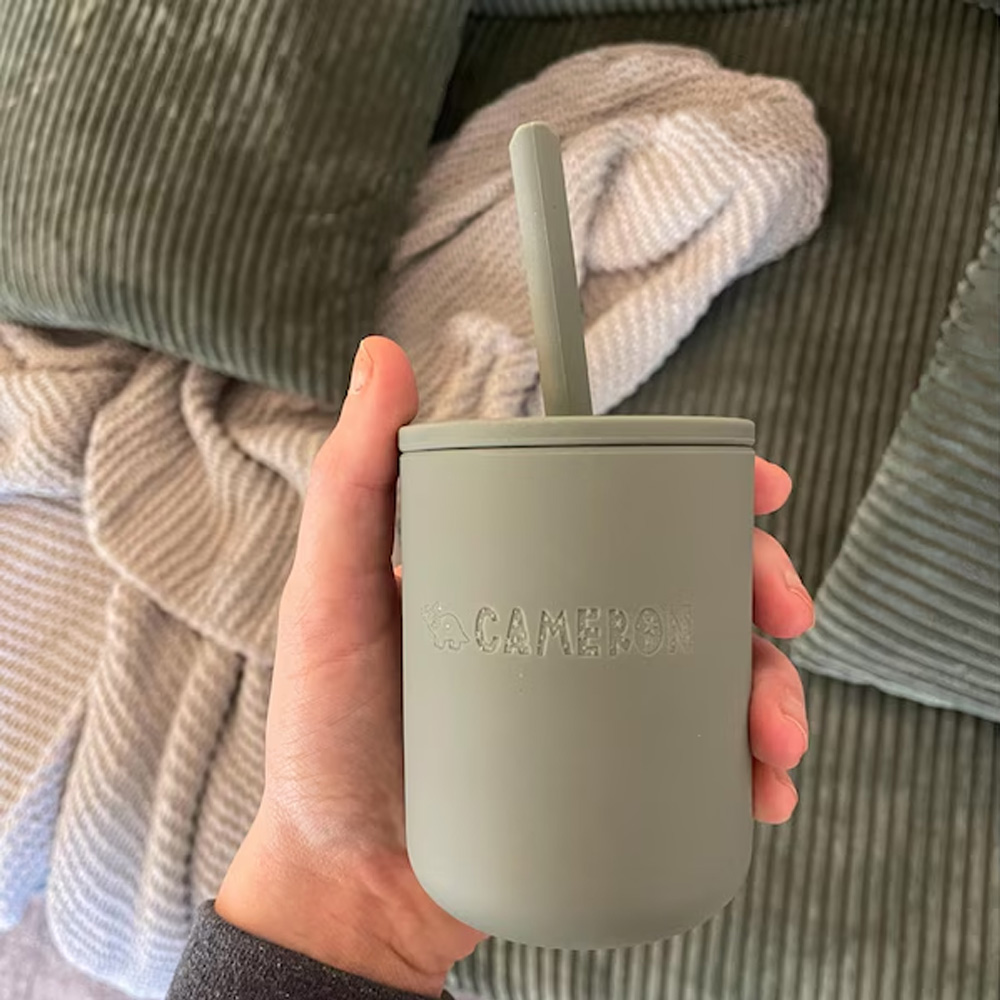 Personalized Silicone Straw Cup for Babies, My First Tumbler, Training Cups for Toddlers 1-3, Baby Replay Water Bottle with Name, Birthday Gifts for Baby