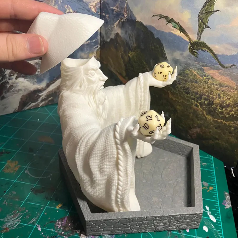 Wizard Dice Tower with Removable Hat, Roll D20 Die in His Head & Out His Sleeves! Perfect Nerdy Gift Tabletop Accessory for DND