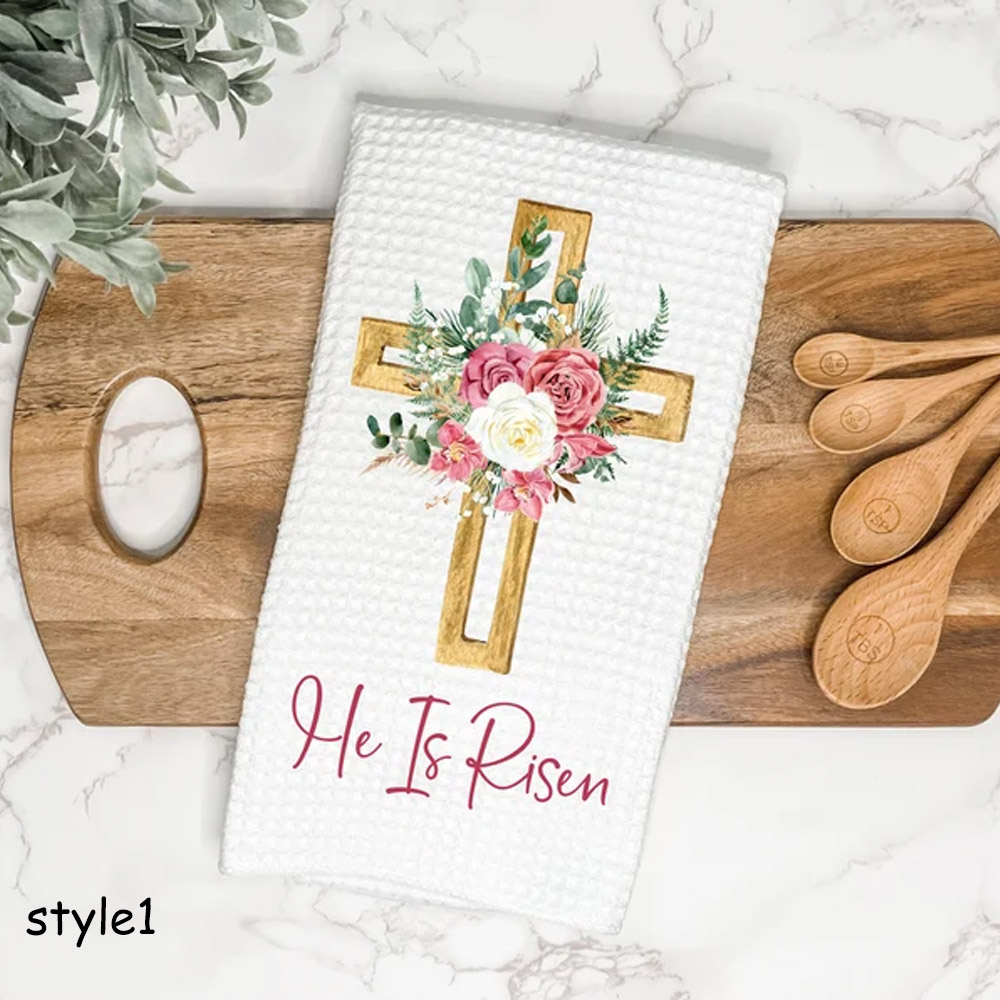 Easter Kitchen Towel, He Is Risen, Hallelujah, Cross, Floral, Easter Decor, Farmhouse, Hand Towel, Dish Towel, Tea Towel, Gift