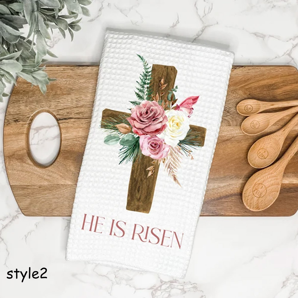 Easter Kitchen Towel, He Is Risen, Hallelujah, Cross, Floral, Easter Decor, Farmhouse, Hand Towel, Dish Towel, Tea Towel, Gift