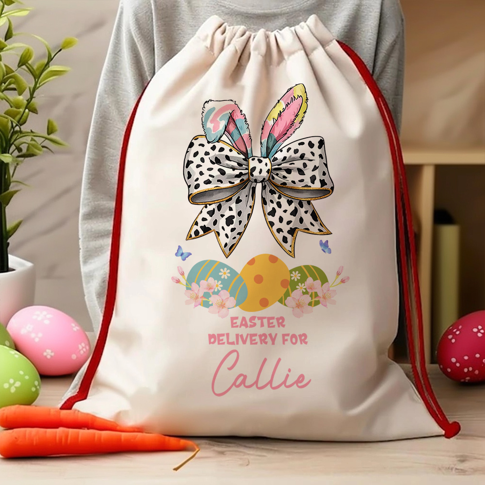 Personalisierte Osterschleifentasche mit Namen, Süßer Osterkorb für Kinder, Weihnachtsgeschenktasche für die Eiersuche