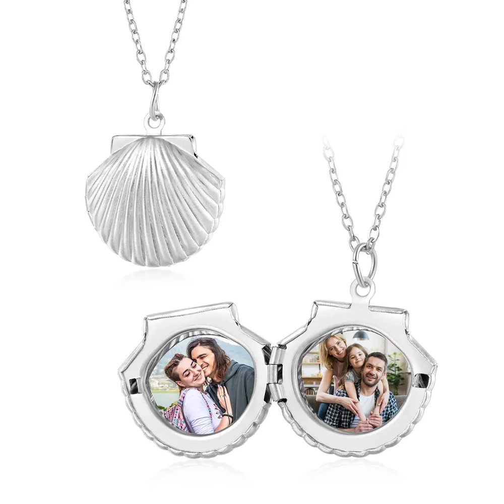 Personalized Sea Shell Locket Necklace with 1-2 Photos, Sterling Silver 925 Jewelry,  Memorial Locket Necklace, Birthday/Christmas Gift for Her/Mom