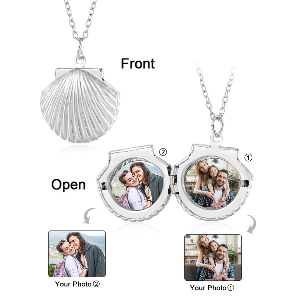 Personalized Sea Shell Locket Necklace with 1-2 Photos, Sterling Silver 925 Jewelry,  Memorial Locket Necklace, Birthday/Christmas Gift for Her/Mom