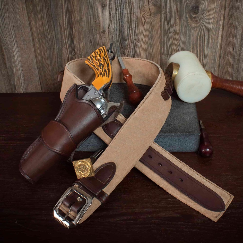 The Western Gun Holster, Handmade for Ruger Vaquero and Similar Revolvers, Premium Leather Cowboy Belt with Bullet Loops, Holiday Gift for Collectors