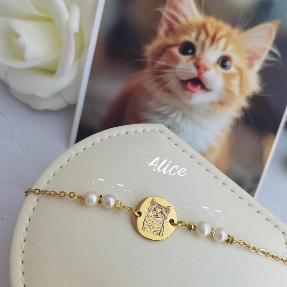 Personalized Engraved Pet Portrait Morse Code Bracelet 