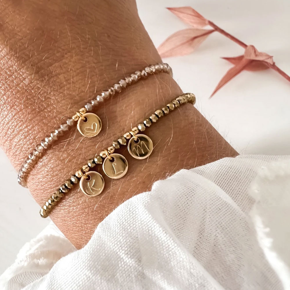 Personalized Engraved Initials Disc Bead Bracelet