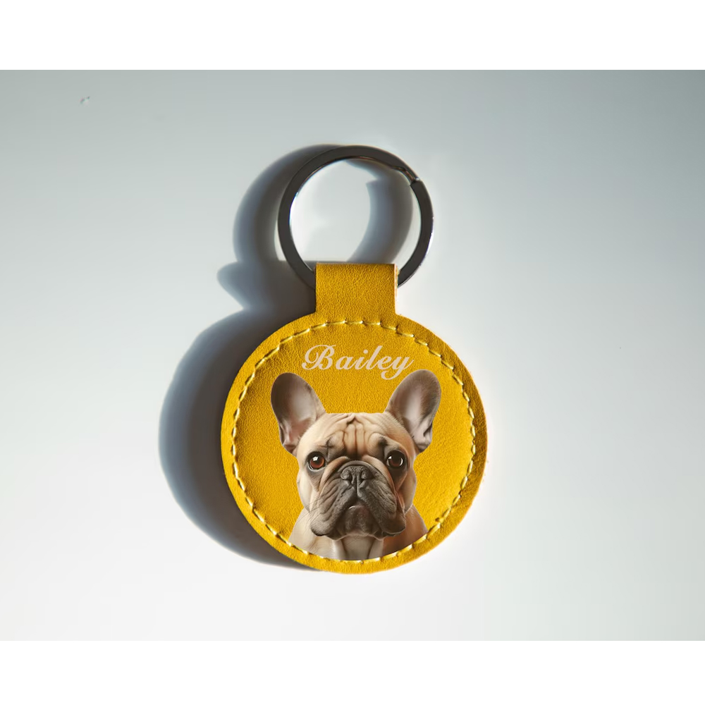 Personalized Pet Portrait Leather Keychain, Cute Dog/Cat Bag Charm, Handbag Accessory, Pet Keepsake, Remembrance/Birthday Gift for Pet Owners/Lovers
