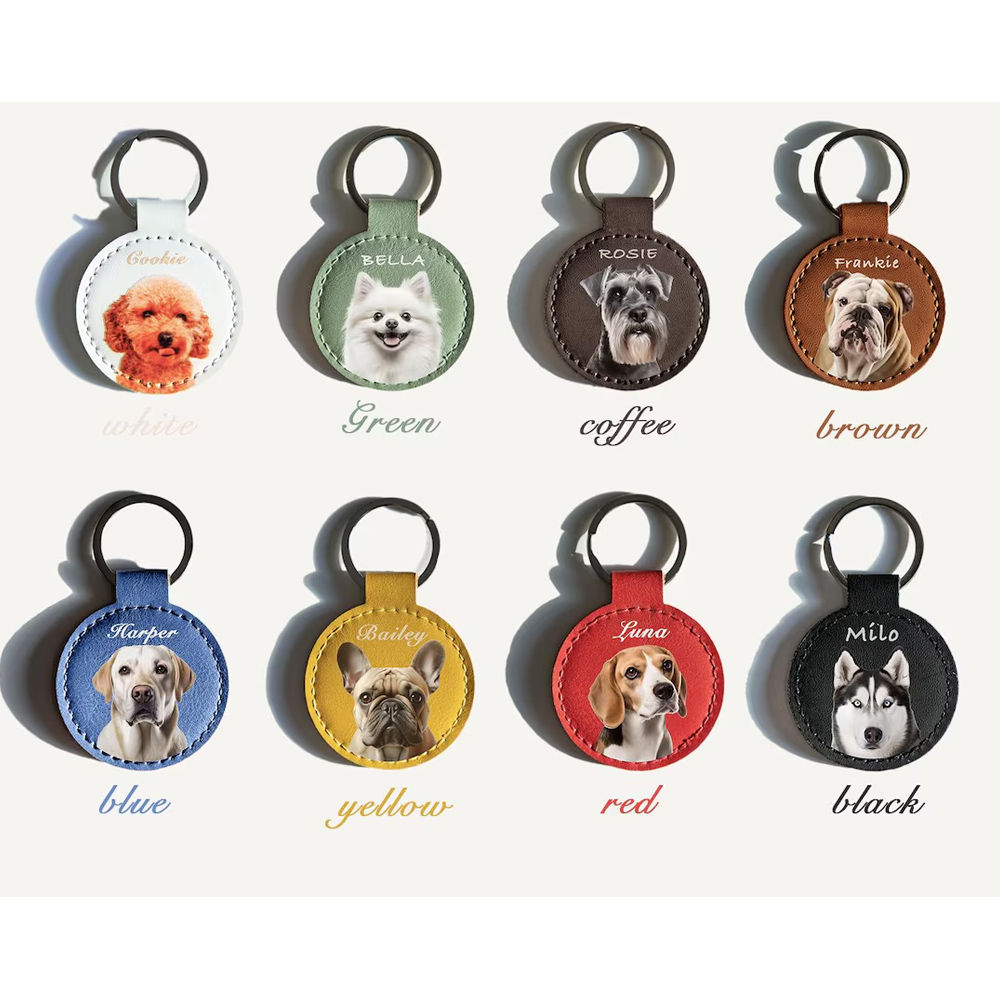Personalized Pet Portrait Leather Keychain, Cute Dog/Cat Bag Charm, Handbag Accessory, Pet Keepsake, Remembrance/Birthday Gift for Pet Owners/Lovers