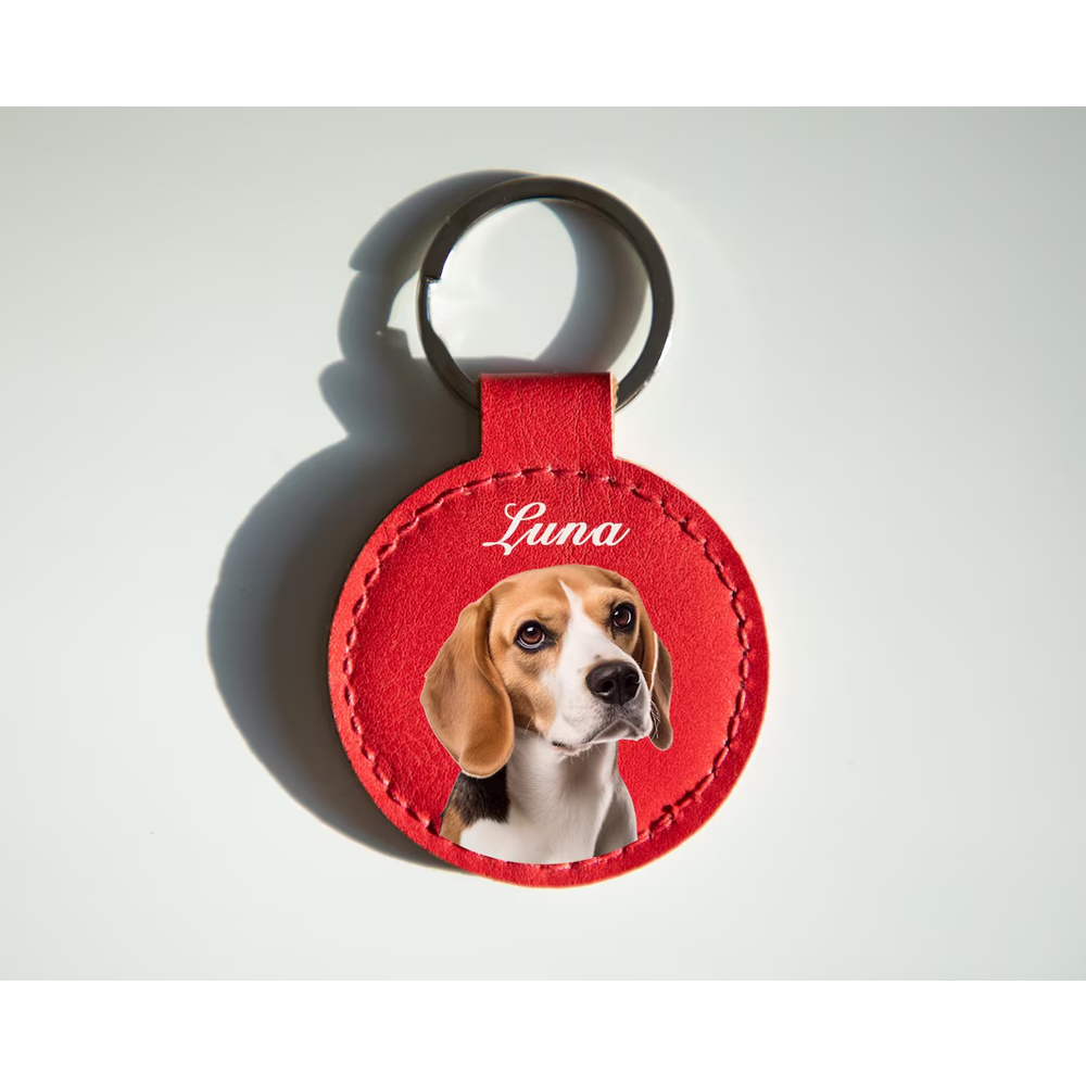 Personalized Pet Portrait Leather Keychain, Cute Dog/Cat Bag Charm, Handbag Accessory, Pet Keepsake, Remembrance/Birthday Gift for Pet Owners/Lovers