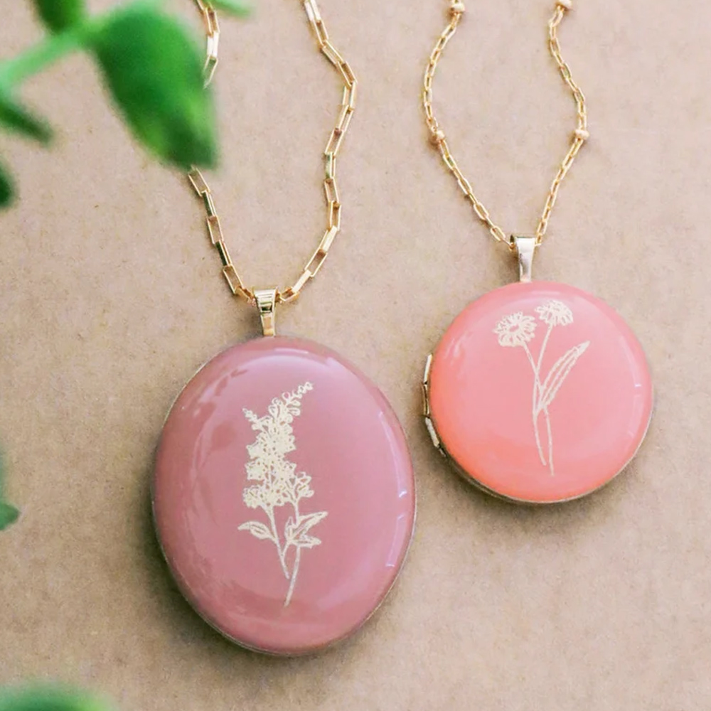 Birth Flower Enamel Locket Necklace 