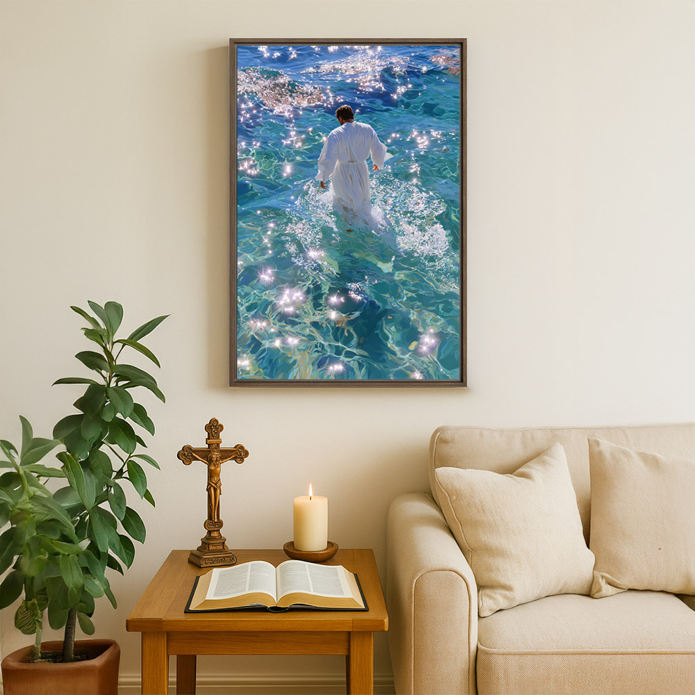 Jesus Walking on Water Wall Art – Ocean Christian Poster, Religious Home Decor, Inspirational Faith Print for Living Room or Church