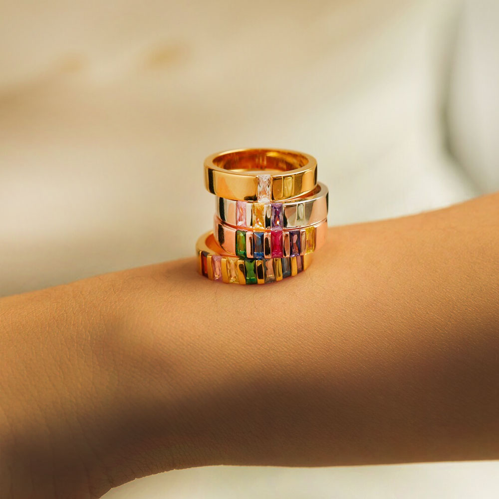 Wide Band Ring with 1-7 Birthstones
