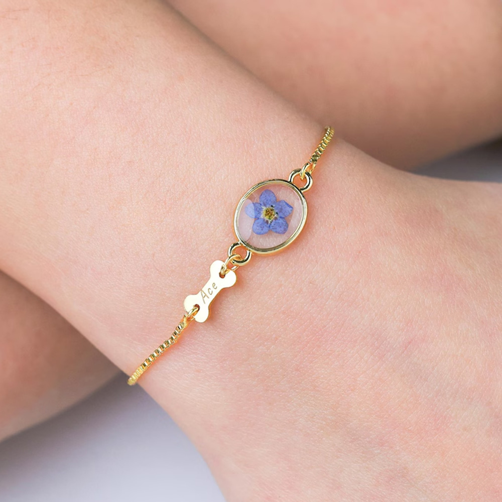 Personalized Forget Me Not Flower Bracelet 