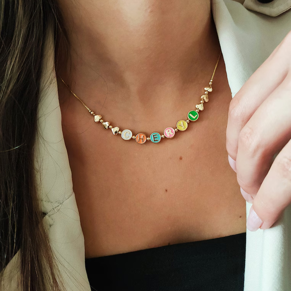 Custom Name Necklaces, Enamel Coloured Personalized Heart Necklace, Best Gift For Her, Custom Name Necklace For Women