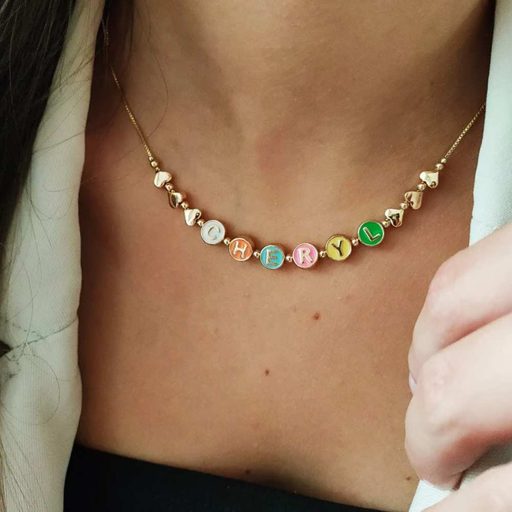 Custom Name Necklaces, Enamel Coloured Personalized Heart Necklace, Best Gift For Her, Custom Name Necklace For Women