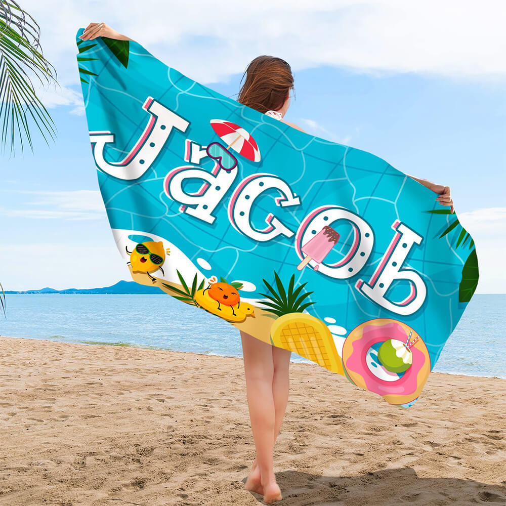 🏖️BUY 2 FREE SHIPPING🏖️ Personalized Beach Towels for Kids & Adults with Name, Microfiber, Lightweight, Kids Beach Towels for Boys Girls, Custom Quick Dry Beach Towel for Sports, Travel, Pool