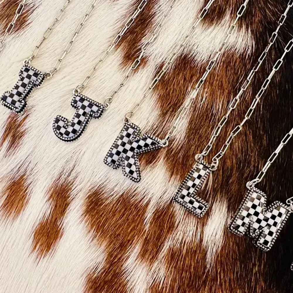 Personalized Western Checkered Initial Necklace