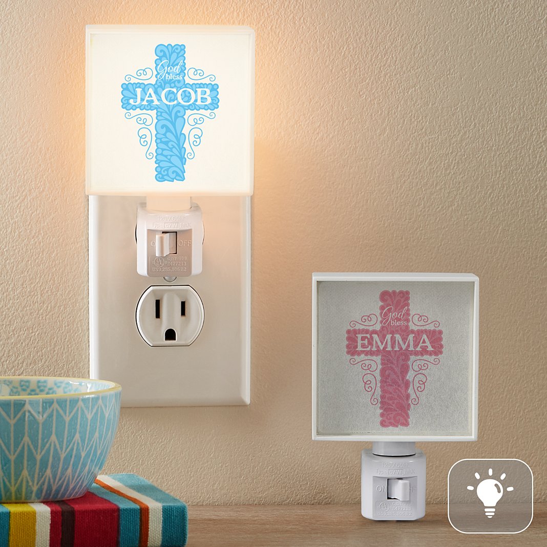 God Bless Cross Nightlight Baptism Gifts for Baby Girls Boys