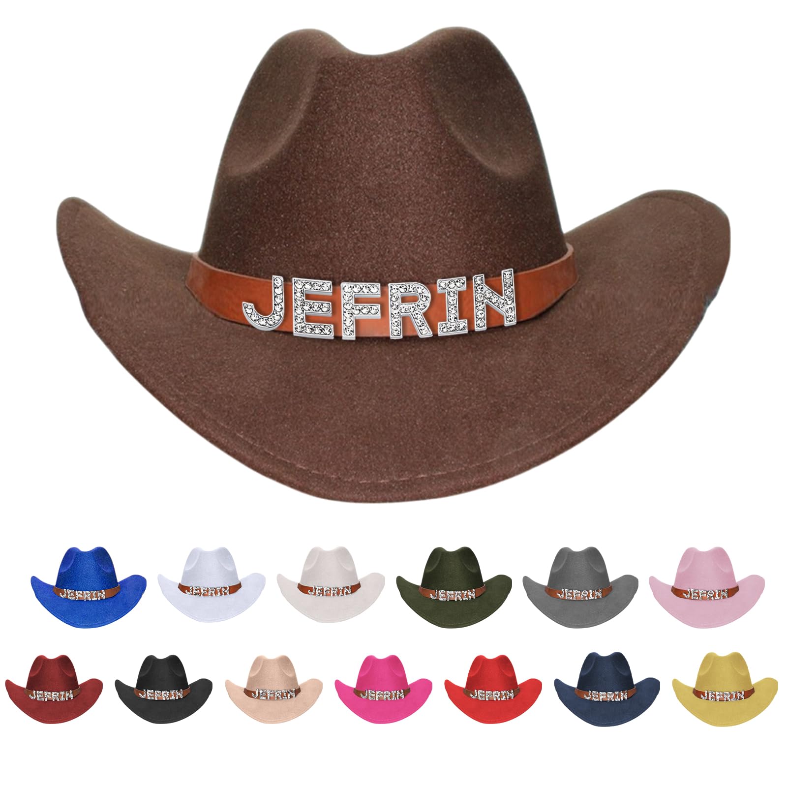 Personalized Cowboy Hats for Women, Rhinestone Cowgirl Hat for Girls Kids Adult, Bride Cowgirl Hat