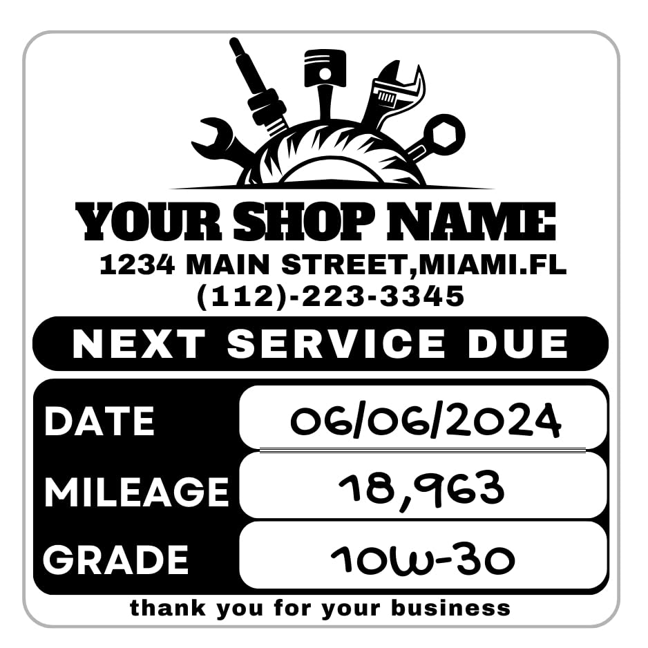 Custom Oil Change Stickers with No Residue, Personalized Oil Change Reminder Sticker for Windshield, Clear Next Service Due Labels for Car Auto Vehicle Window