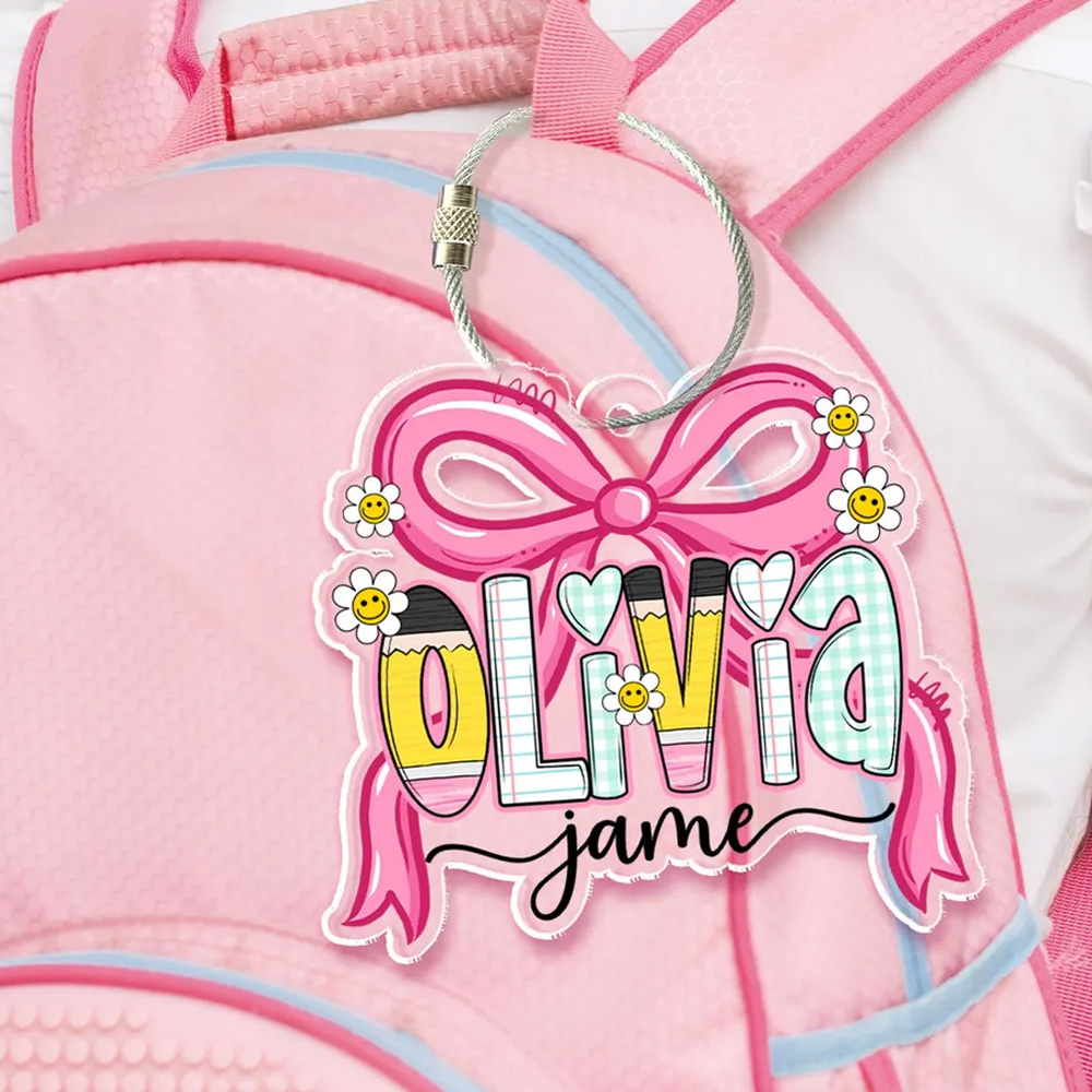 Pink Bow Name Keychain