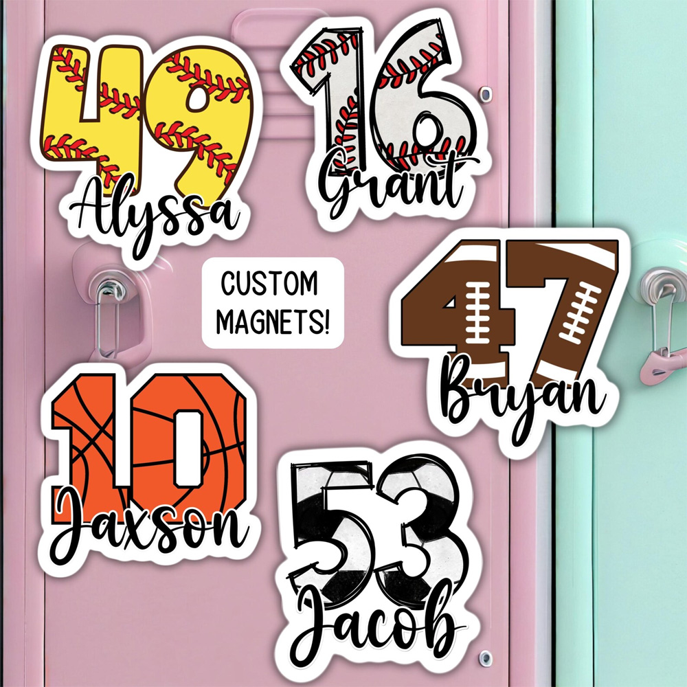 Personalized Baseball/Softball Sports Name Locker Magnet, Custom Sport Number Magnet, Team Gifts, School Locker Decoration